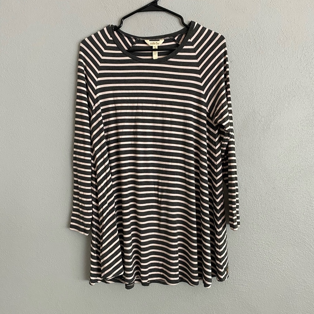 Matilda Jane Long Sleeve Tunic Shirt Size Small Grey Pink Striped